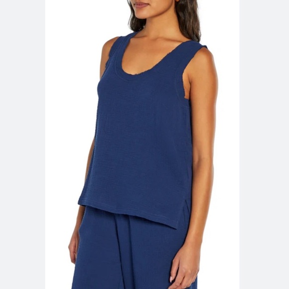 Three Dots Women’s Navy Blue Gauze Raw Hemline V-Neck Sleeveless Tank Size M - Picture 5 of 14